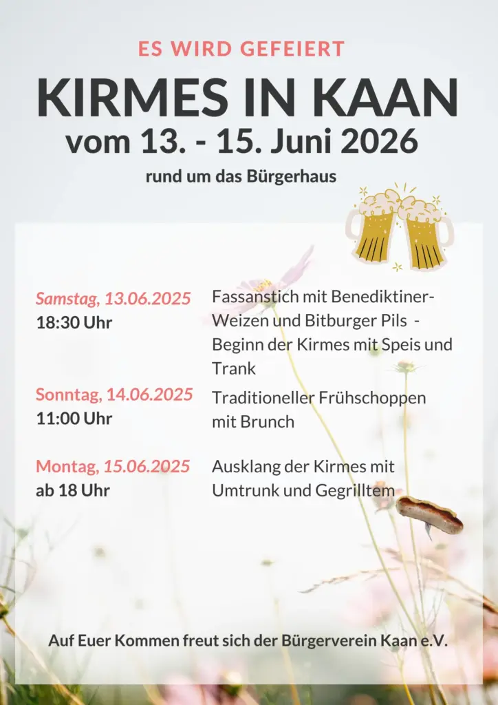 Kirmes in Kaan 2026 - 13.-15.06.2026, organisiert vom Bürgerverein Kaan e.V.